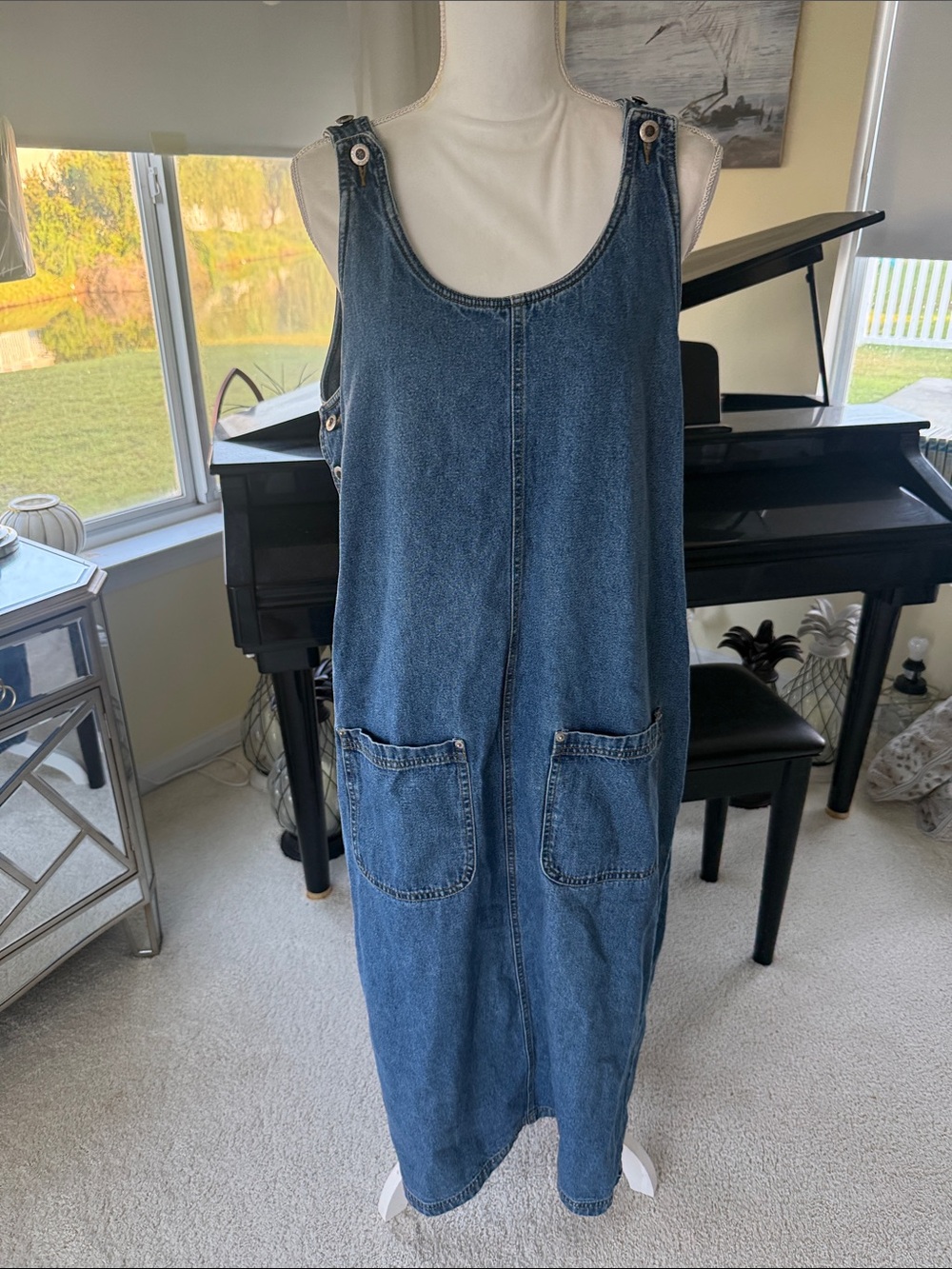Carolina blues denim jumper midi dress women's pockets large